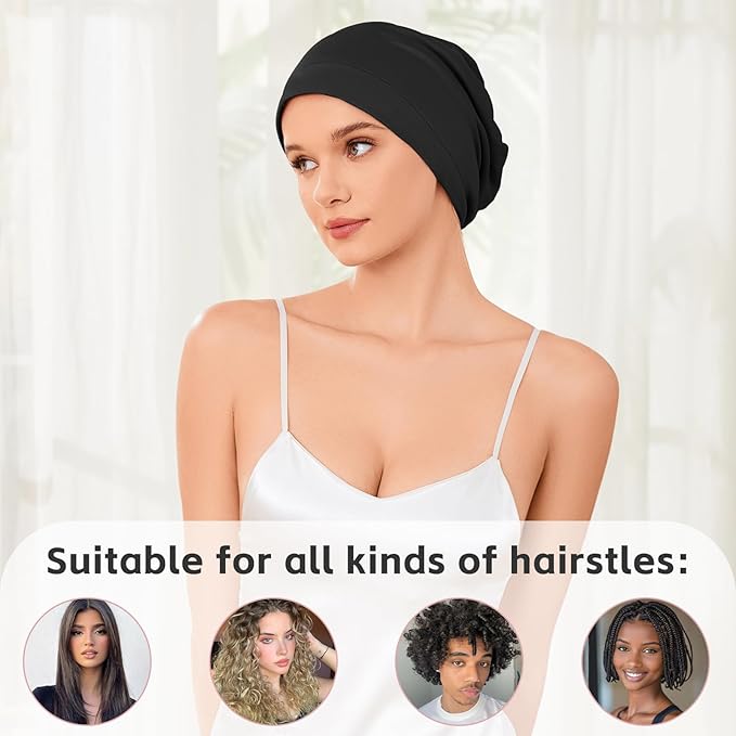 Silk Bonnet for Sleeping Women, Adjustable Silky Satin Lined Sleep Cap, Silk Hair Wrap Slouch Beanie Hat