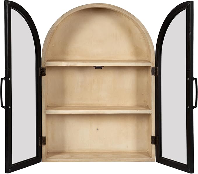 Kate and Laurel Arcott Modern Arch Wall Cabinet, 21 x 8 x 30, Natural Wood and Black, Transitional Arched Cabinet for Use as Over-the-Toilet Storage or Living Room Storage Cabinet