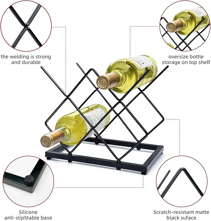 MCSAPIL Small Wine Racks Countertop(5 Bottle Capacity),Metal Wine Bottle Holder Modern Black for Home Kitchen Bar,Tabletop Wine Rack for Cabinet, Pantry, Wine Bottle Storage