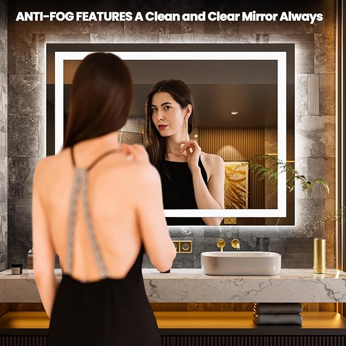 LOAAO 44"x60" LED Bathroom Mirror with Lights, Anti-Fog, Dimmable, Backlit + Front Lit, Lighted Bathroom Vanity Mirror for Wall, Memory Function