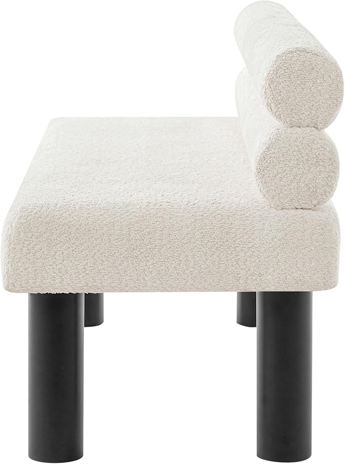 GDFStudio Upholstered Boucle Dining Bench with Backrest Farmhouse Entryway Bench with Rubber Wood Legs Long Indoor Bench for Bedroom Living Room End of Bed Dining Room Seating, Beige
