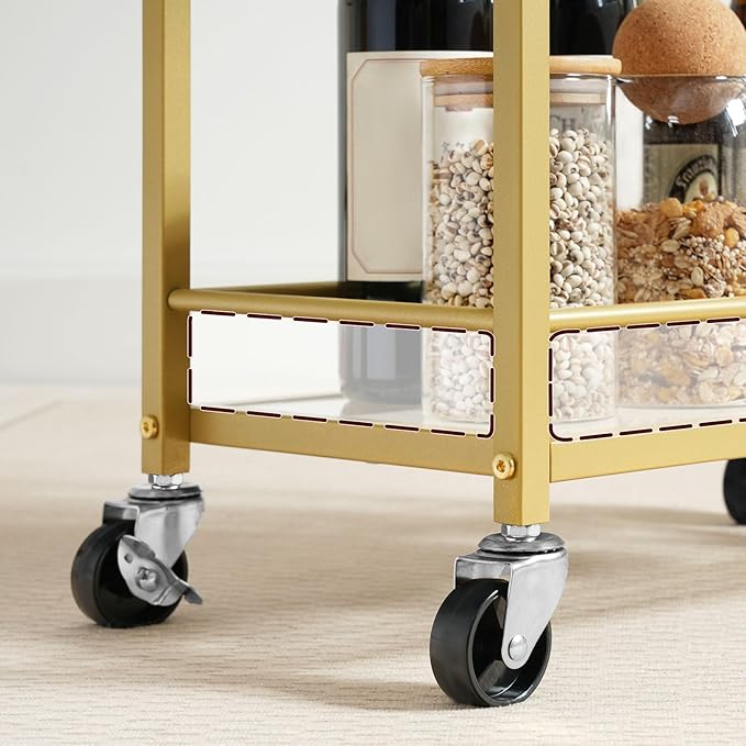 MAHANCRIS Bar Cart for The Home, 3-Tier Drink Cart on Wheels, Home Bar Serving Cart, Mini Bar Cart for Small Space, Kitchen, Dining Room, Gold RCJ40B01