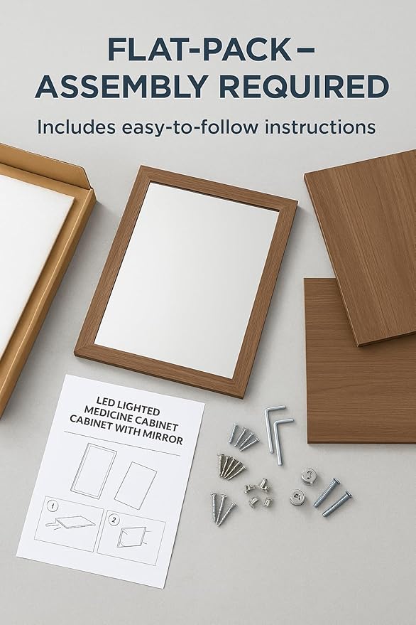 30 x 23-1/4 Inch LED Lighted Medicine Cabinet with Mirror, Moisture-Resistant Wood, Stepless Dimmable, 3000K/5500K, Adjustable Shelf, Flat-Pack Design – Assembly Required, Oak