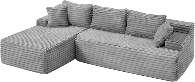 Hobestluk Modular Sectional Sofa Boneless Couch L-Shape Couch 3 Seat Modular Couch Memory Foam Sectional Couches for Living Room Furniture, Cloud Couch with Oversized Chaise (108" Left Facing Chaise)