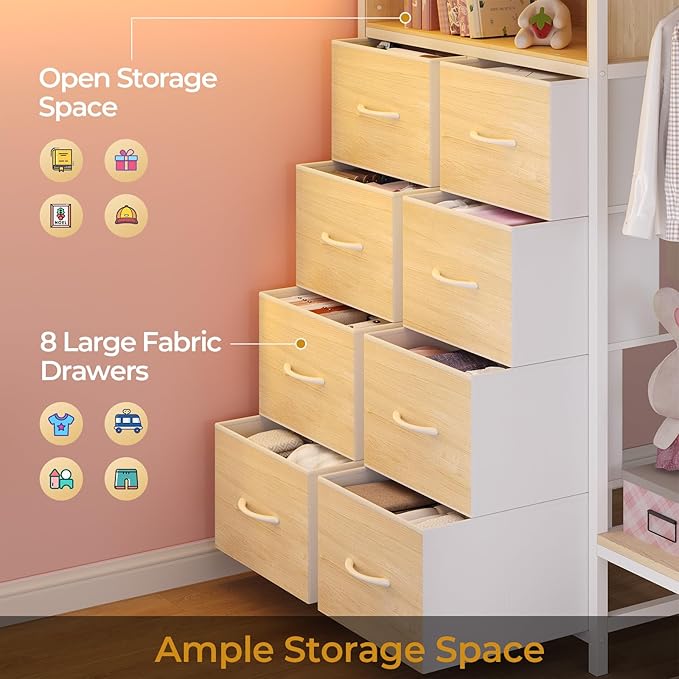 ADORNEVE Full Over Twin Bunk Bed with 8 Storage Drawers, Metal Loft Bed with Led Lights & Storage Shelves, Bunk Beds Twin over Full Size with 13.4" H Safety Guardrail & Ladder, for Kids & Teens, White
