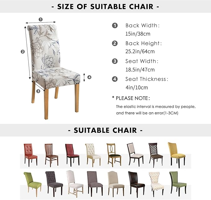 FORCHEER 4 Chair and Bench Covers for Dining Chairs Waterproof Floral Dining Room 4 Piece Kitchen Chair Slipcovers with Bench Seat Cover Set Washable (Waterproof Elegent-Flowers)
