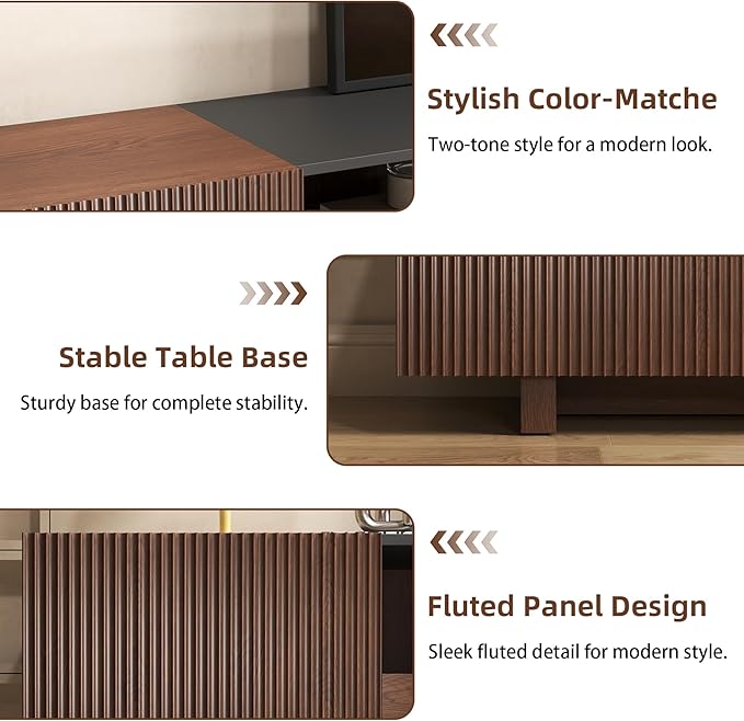 Epecoya 78.8 Inch TV Stand with Storage Cabinets for Living Room, TVs Media Console Entertainment Center with Drawers, Wood Fluted Television Stands with Open Shelves for Bedroom, Dark Brown Walnut