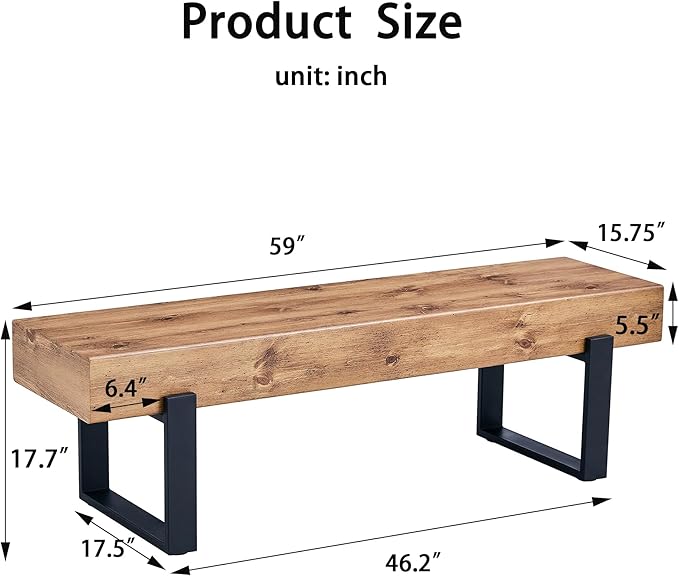 Merax Wooden Dining Bench, Farmhouse Indoor Kitchen Table Benches, Bed Bench, Industrial Shoe Bench, Entryway Benches, Natural