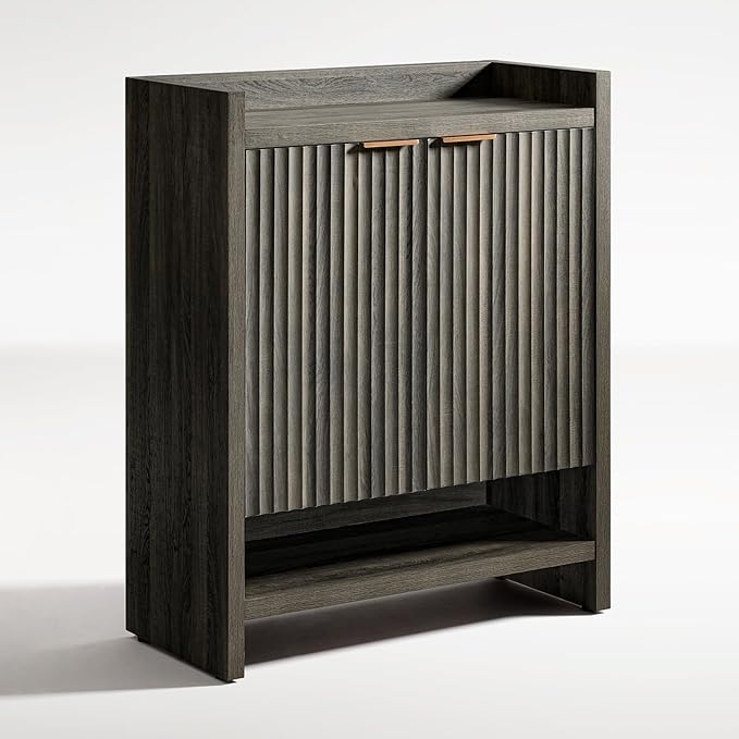 OAKHAM HOME Fluted Shoe Cabinet, 41" Tall 2-Door Entryway Storage Organizer with 3 Tier Adjustable Shelves, Modern Wood Shoe Rack for Hallway Mudroom Entrance Front Door (Midnight Oak)