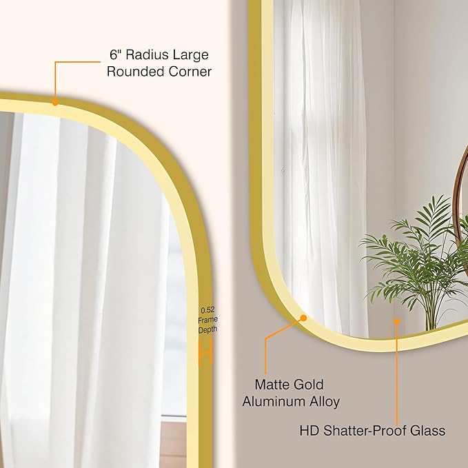 Bathroom Mirror for Wall, Gold Bathroom Vanity Mirror for Over Sink 26 x 38, HD Reflection Shatterproof Mirror for Living Room Bedroom Entryway, Metal Frame Rectangular Shape
