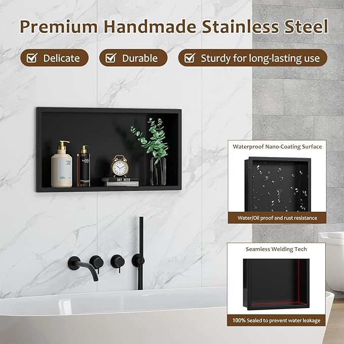 ACEMIRO 23x11 Inch Recessed Medicine Cabinet, Black Medicine Cabinet No Mirror, 304 Stainless Steel Bathroom Wall Niche Cabinet with Storage for Bathroom, Living Room