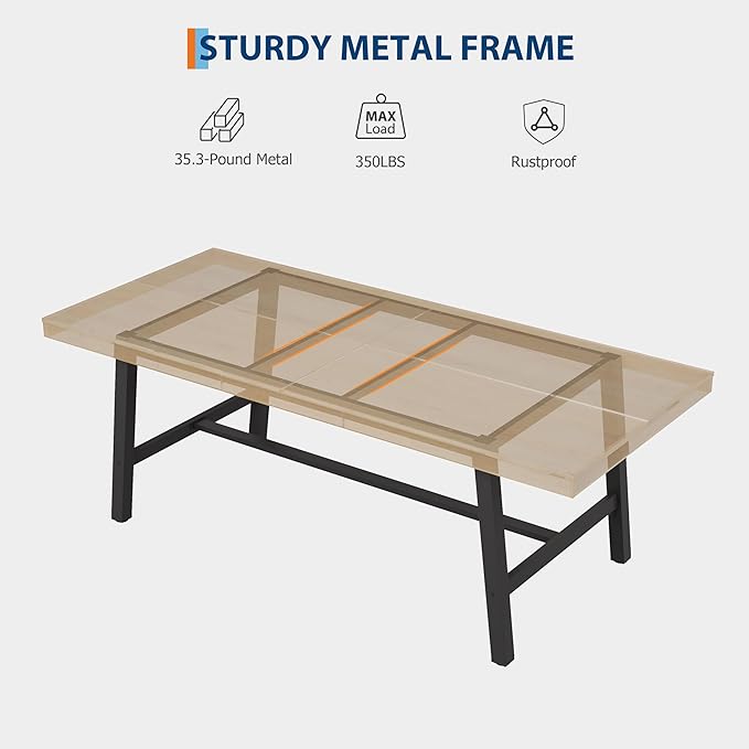 GarveeHome Industrial Dining Table for 6-8 People, 78.7" Long Large Kitchen Table with Sturdy Metal Frame, Rectangular Counter for Dinner, Kitchen, Dining Room (Natural, 79" Non-extendable)