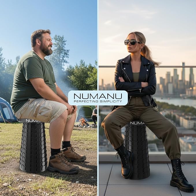 NUMANU 2026 Upgraded 3XL Oversized Collapsible Stool with Cushion & Bag, 1000lbs Max Weight, 23.2" Heavy Duty Portable Retractable Telescoping Folding Seat Chair or Travel Footrest