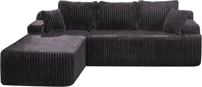 Hobestluk Modular Sectional Sofa Boneless Couch L-Shape Couch 3 Seat Modular Couch Memory Foam Sectional Couches for Living Room Furniture, Cloud Couch Lounge (Grey Stripe, 98" Left Facing Chaise)