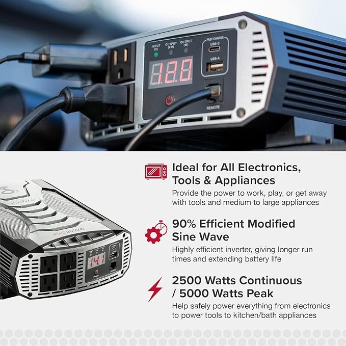 Cobra PURE SINE 400W Power Inverter and PRO 2500W Professional Grade Power Inverter Bundle
