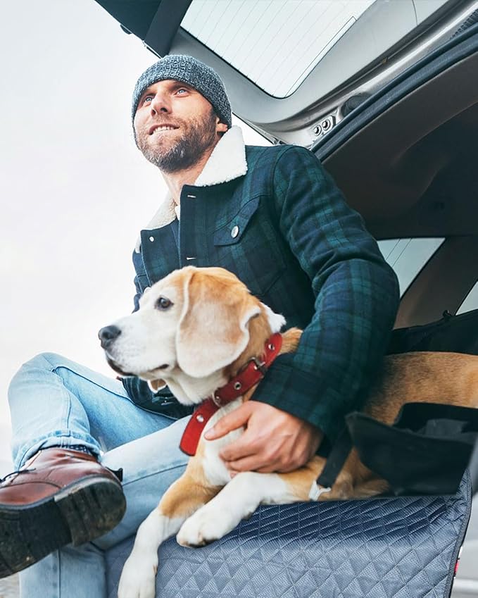 PETICON SUV Cargo Liner for Dogs, Waterproof Trunk Cover for SUVs with Mesh Window, Bumper Flap Protector, Scratchproof Durable 600D Oxford Fabric, Non-Slip, Machine Washable