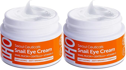 SeoulCeuticals Korean Snail Mucin Eye Cream - 97.5% Snail Filtrate K Beauty Anti Aging Under Eye Anti Wrinkle Eye Treatment Cream 0.5oz (Pack of 2)