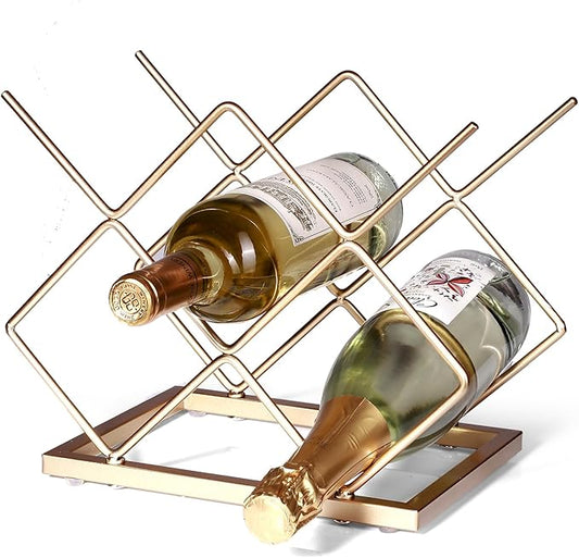 Countertop Wine Rack - 5 Bottle Freestanding Modern Gold Metal Small Wine Rack - Tabletop Wine Holder Stand for Cabinet, Pantry, Wine Bottle Storage… (Large Size-Gold 5btl)