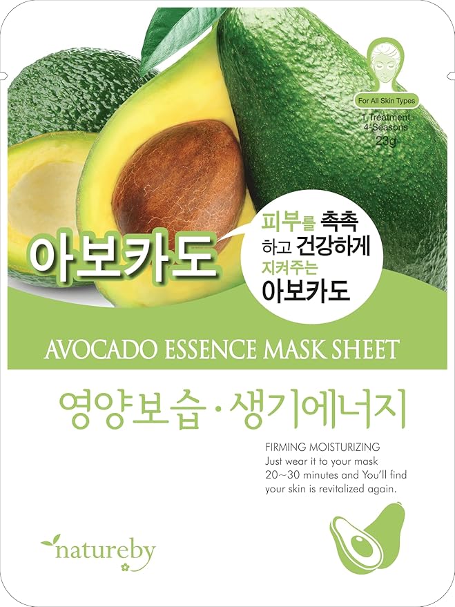 TNB Natureby Collagen Essence Korean Face Mask(10 sheets), Moisturizing Mask Sheet Pack, Korean Skin Care For All Skin Types. (Avocado)