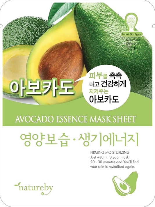 TNB Natureby Collagen Essence Korean Face Mask(10 sheets), Moisturizing Mask Sheet Pack, Korean Skin Care For All Skin Types. (Avocado)