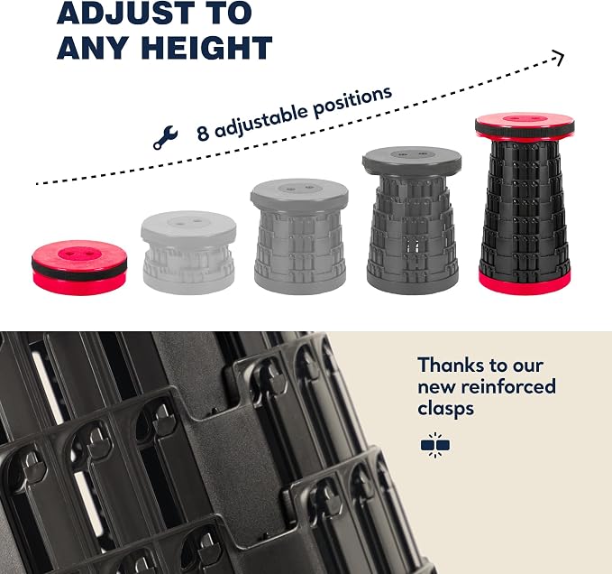 Collapsible Stool Max 620lbs Weight, Pack of 1, Lightweight & Portable Telescopic Stool for Adults, Adjustable Height Retractable Folding Seat or Footrest for Camping Hiking Travel