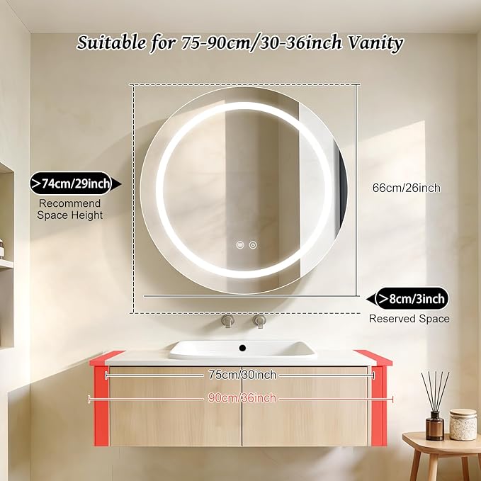 26inch Round Medicine Cabinet with Lights,Led Medicine Cabinet with Defogger,Illuminated Mirror Cabinet for Bathroom,Dimmable,Anti-Fog,3 Colors,Surface Mount only,Gold