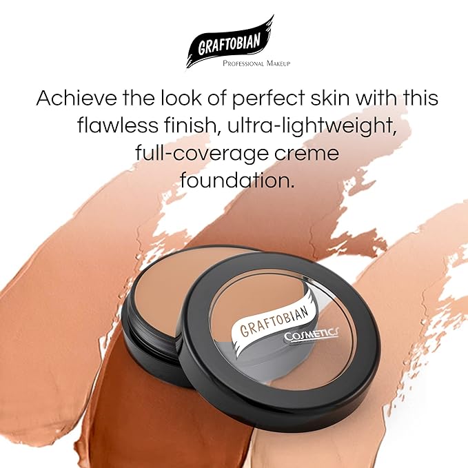 Graftobian HD Glamour Crème Foundation 1/2oz, Weightless Full Coverage Makeup, 65 Inclusive Shades, For All Skin Types, Natural or Full-Glam Looks, For Professionals and Beginners, Afterglow