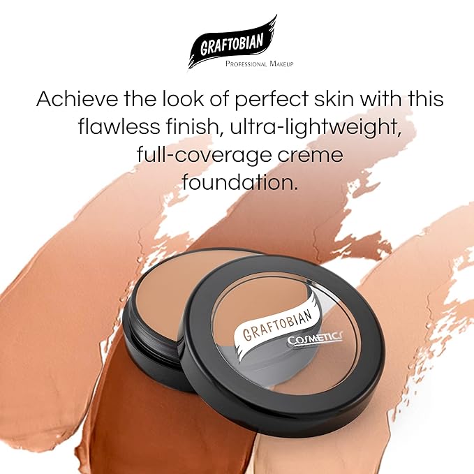 Graftobian HD Glamour Crème Foundation 1/2oz, Weightless Full Coverage Makeup, 65 Inclusive Shades, For All Skin Types, Natural or Full-Glam Looks, For Professionals and Beginners, Chestnut