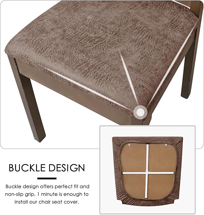 FORCHEER Dining Room Chair Seat Covers Set of 4 with 1 PC Bench Cover Set Faux Leather Fabric Anti-Dust Removable Seat Protector for Dining Room- 4 PCS Chair Cover+1 PC Bench Cover(Khaki)