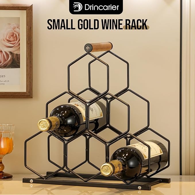 Small Black Wine Rack 6 Bottle Holder Countertop - Modern Metal Wire Wine Storage for Counter Top Table Top Coffee Bar Kitchen