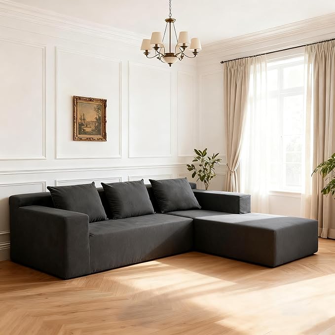 ANONER 103" Modular Sectional Sofa, L-Shaped Boneless Sectional Couch, Modern Minimalist Free Combination Foam Sofa with Deep Seat, Living Room & Apartment Furniture, No Assembly Required, Dark Grey