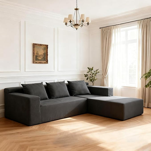 ANONER 103" Modular Sectional Sofa, L-Shaped Boneless Sectional Couch, Modern Minimalist Free Combination Foam Sofa with Deep Seat, Living Room & Apartment Furniture, No Assembly Required, Dark Grey