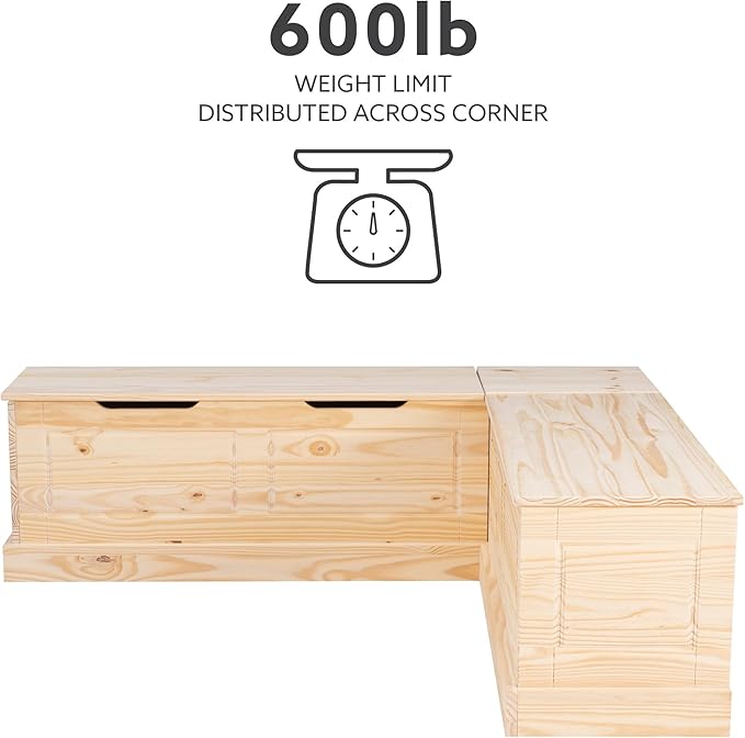Linon Harris Unfinished Wood Backless Nook with Interior Storage