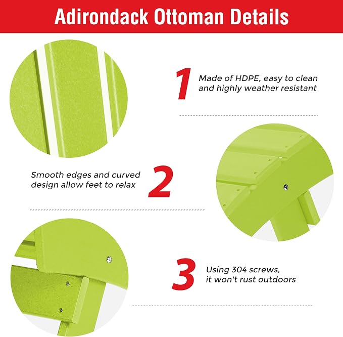 Costaelm Adirondack Chair Footrest, Patio Footstool, Ottoman Outdoor Foot Rest for Patio Waterproof, Adirondack Ottoman Patio Footstool, Lime