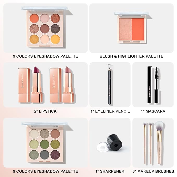 Color Nymph Makeup Kits For Teens Girls | All In One Make up Set With Cosmetics Bag | Included Eyeshadow Blush Lipstick Lip Pencil Eye Pencil Brush Mascara | Travel Friendly Makeup Bag Design
