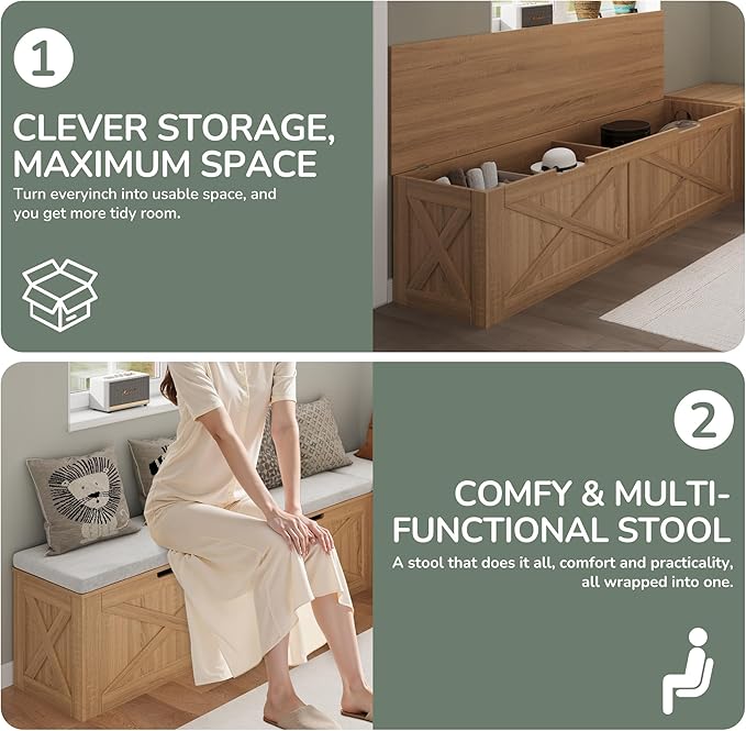 Bobve L-Shape Storage Bench with Cushion, Backless Corner Dining Bench, Kitchen Dining Nook Bench with Hidden Storage for Dining Room, Kitchen, Entryway (Wood+White)