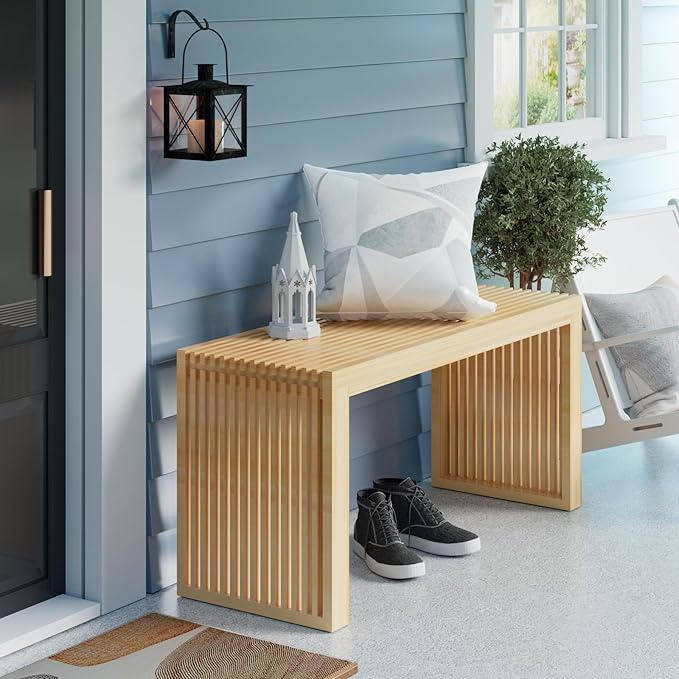APRTAT Bamboo Dining Bench Indoor Long Entryway Shoe Rack Benchs,Outdoor Modern Wood Benches 35 Inch Bamboo Bench for Living Room Hallway Bedroom Bathroom