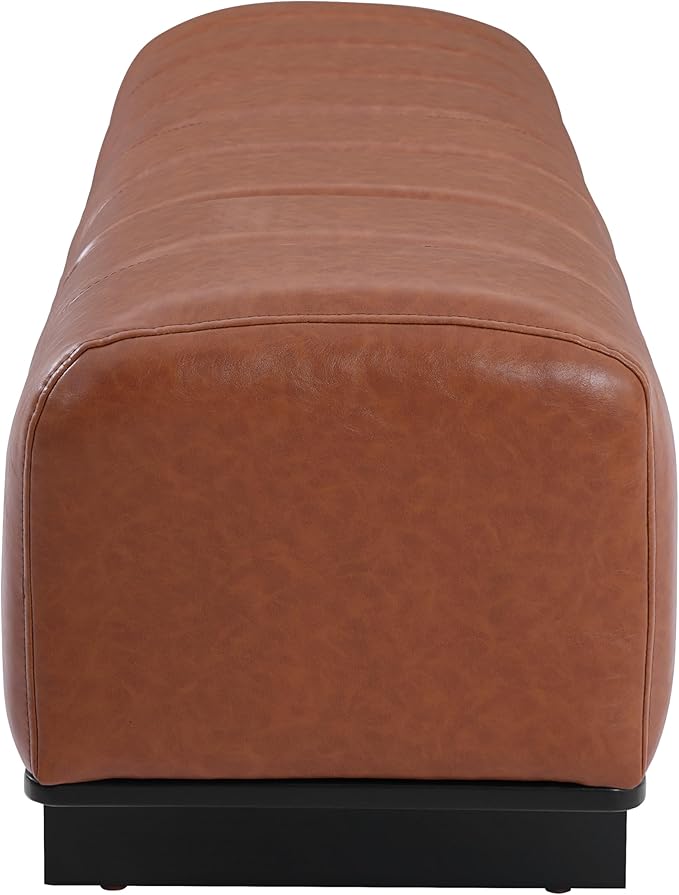Christopher Knight Home Lamie Faux Leather Upholstered Dining Bench, Wooden Entryway Bench, Long Sofa Footstool for Living Room, Bedroom End of Bed Bench, Brown+Black