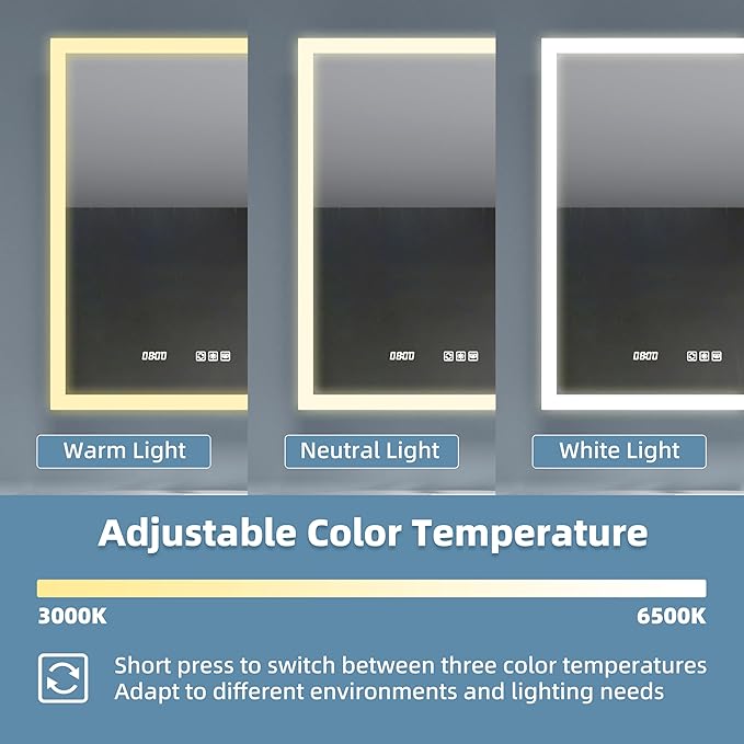 LED Medicine Cabinet Mirror, 36 x 30 Inch Inch Bathroom Storage, Recessed/Wall Mount, Plug-in/Hardwired, 3 Color Dimmable Light, Anti-Fog, Time Temp Display