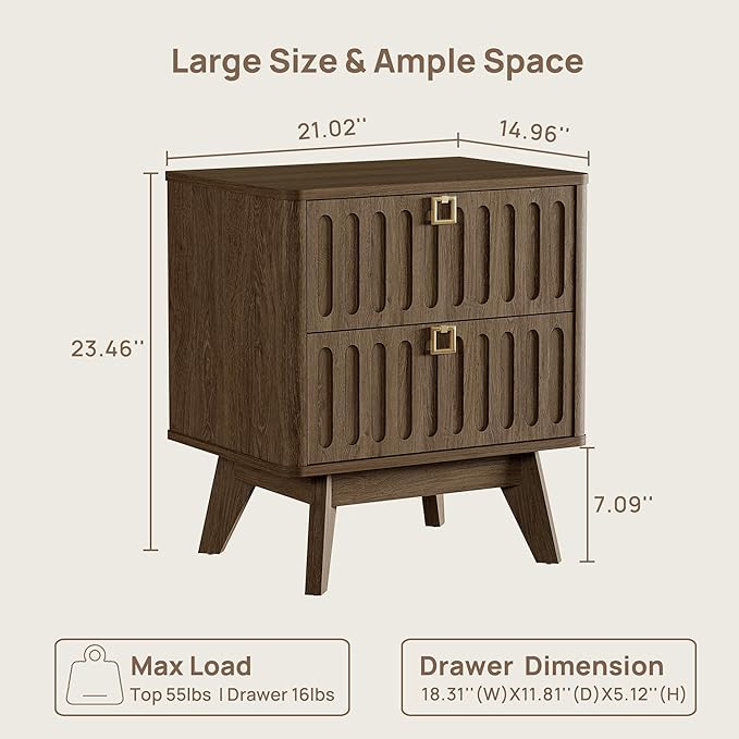 SICOTAS Nightstands Set of 2 with Drawers, 21" Wide Modern Bedside Tables for Bedroom, Stable Nightstands with Storage, Easy Assembly End Tables for Apartment