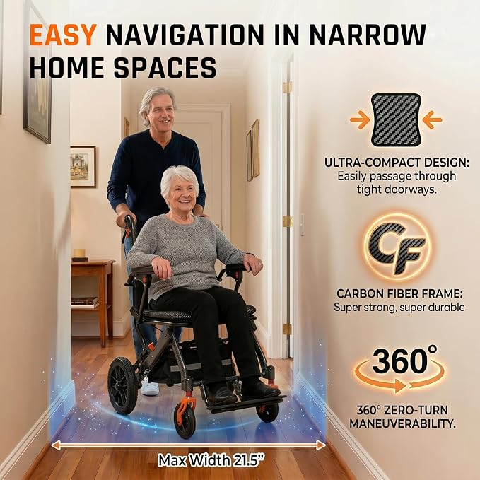 SOFTFISH Transport Wheelchair with Telescopic Rod, Wheelchairs for Adults with Foldable Footrest and Armrests, Narrow Wheelchair for Tight Spaces, Wheel Chair for Adults Seniors, Travel, Outing