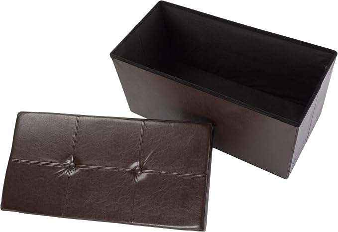 Storage Ottoman - 30-Inch Folding Faux Leather Footrest, Linen Chest, or Bench with Removable Bin for Living Room or Bedroom by Lavish Home (Brown)
