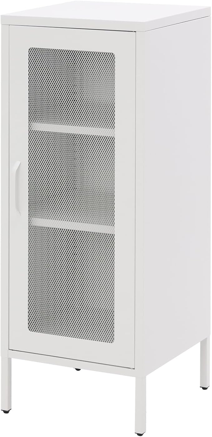 Slim Metal Storage Cabinet with Mesh Doors - 42'' Tall Narrow Organizer Tower, Compact Freestanding Cabinet, Versatile Utility Storage for Home, Office, Kitchen, Living Room, Durable and Modern Design