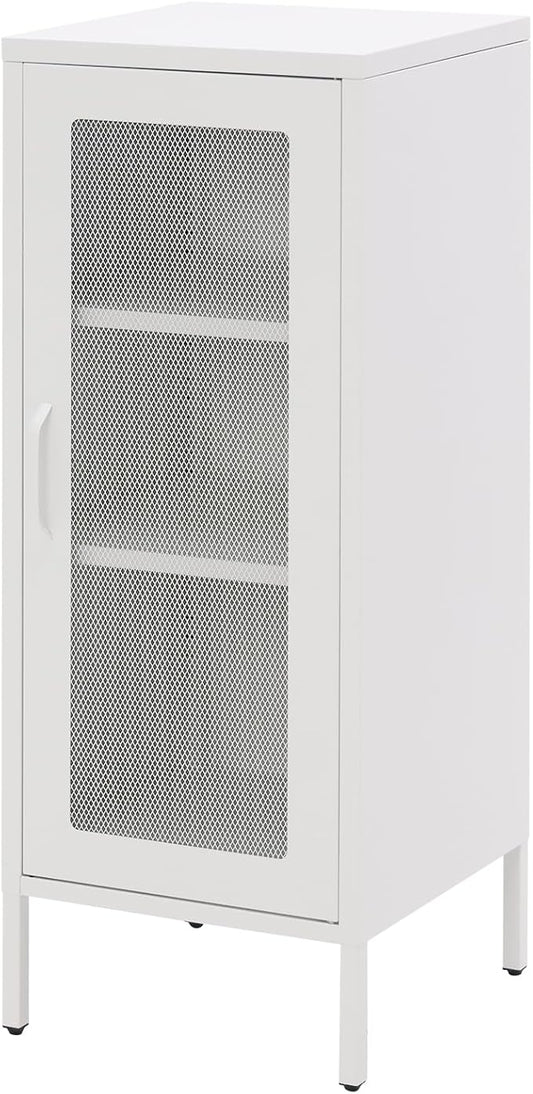 Slim Metal Storage Cabinet with Mesh Doors - 42'' Tall Narrow Organizer Tower, Compact Freestanding Cabinet, Versatile Utility Storage for Home, Office, Kitchen, Living Room, Durable and Modern Design