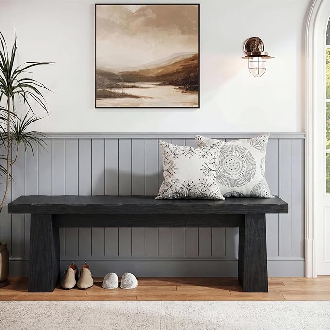 Tribesigns 47-Inch Entryway Bench, Farmhouse Shoe Bench with Sturdy Frame, End of Bed Stool for Bedroom, Living Room, Dining Room, Easy Assembly (Black)