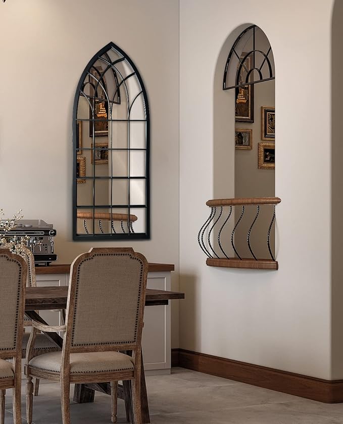 WAMIRRO Farmhouse Window Mirror,Arched Black Mantel Mirror,Cathedral Wall Mirrors with Window Pane for Entryway/Fireplace/Living Room/Hallway 20"X46"