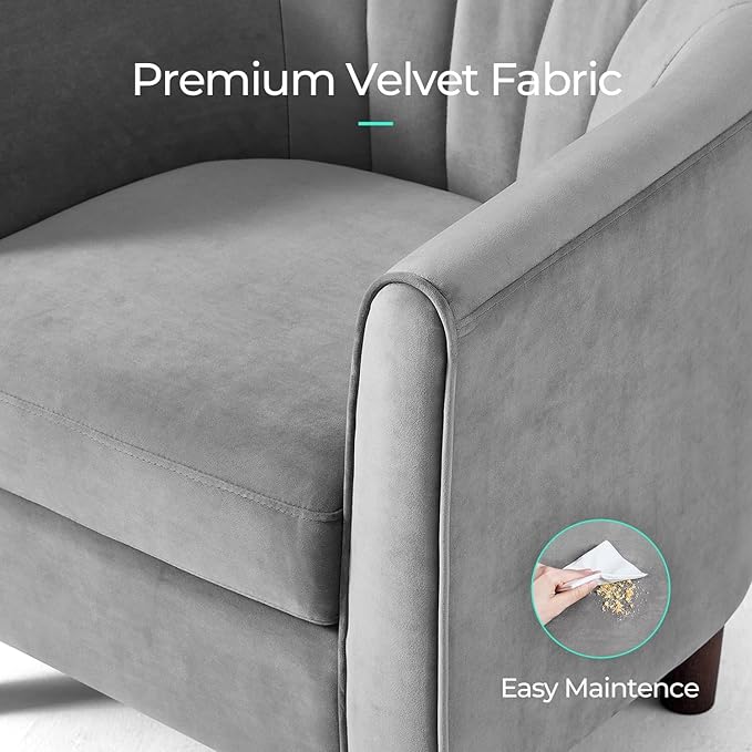 LINSY Accent Chair with Ottoman, Modern Barrel Chair Comfy Armchair Reading Chair with Footrest, Round Arms Chair for Living Room Bedroom Reading Room, Velvet, Light Grey