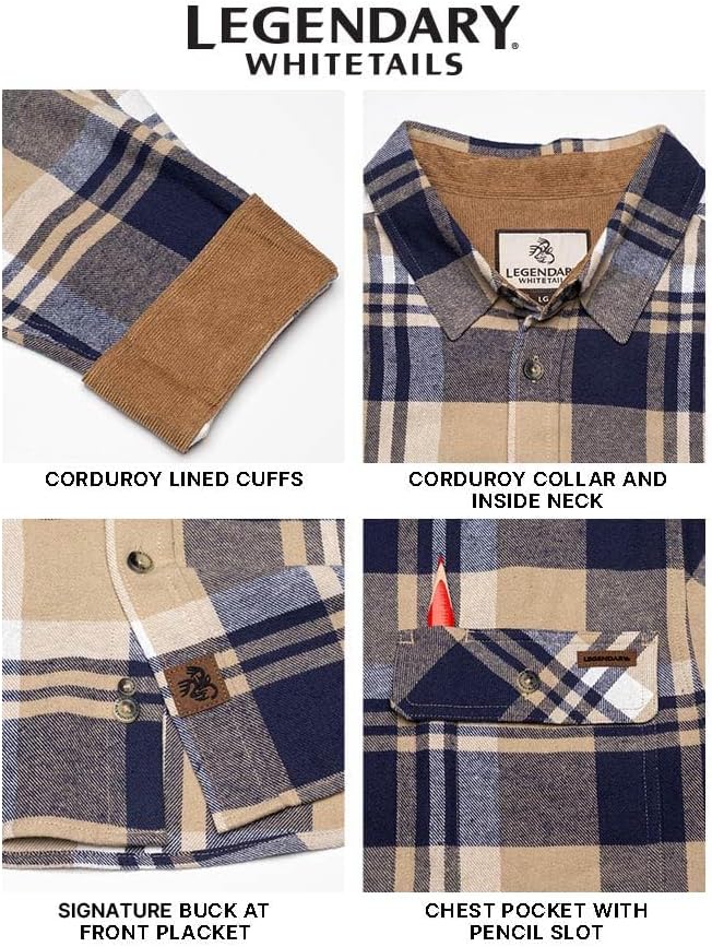 Legendary Whitetails Mens Long Sleeve Button Down 100% Cotton Flannel Shirt