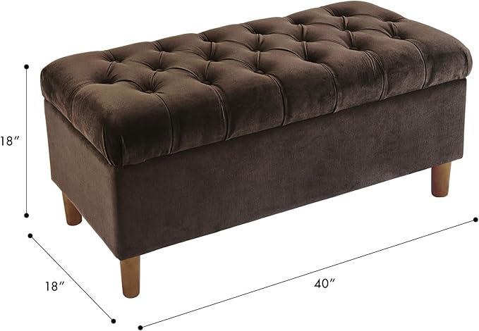 Homepop Home Decor | Tufted Ainsley Button Storage Ottoman Bench with Hinged Lid | Ottoman Bench with Storage for Living Room & Bedroom, Chocolate Brown Velvet
