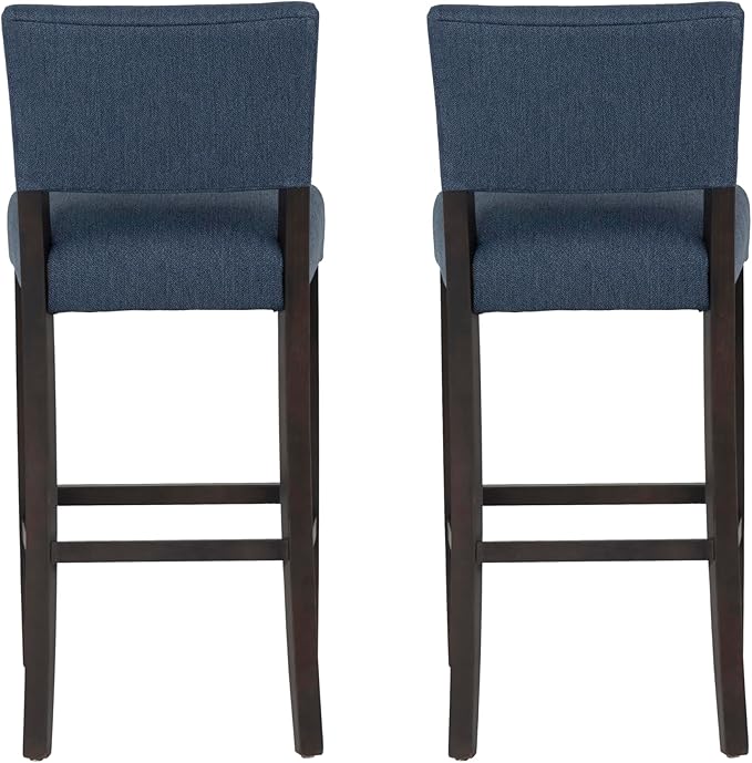 Linon Boone Blue and Brown Fully Assembled 30 Inch Seat Height Barstool Set of 2 with Extra Padded Seat